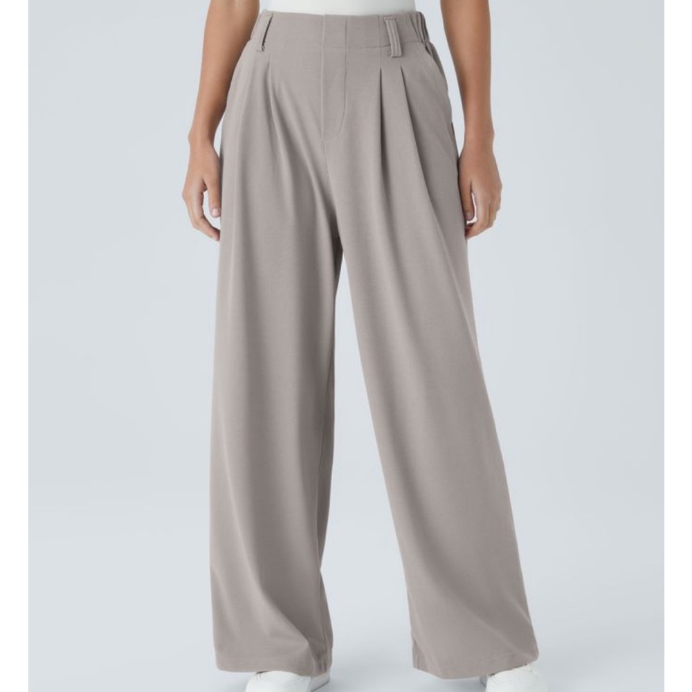 Halara Flex High Waisted Pocket Wide Leg Waffle Work Pants in Mink/Ash